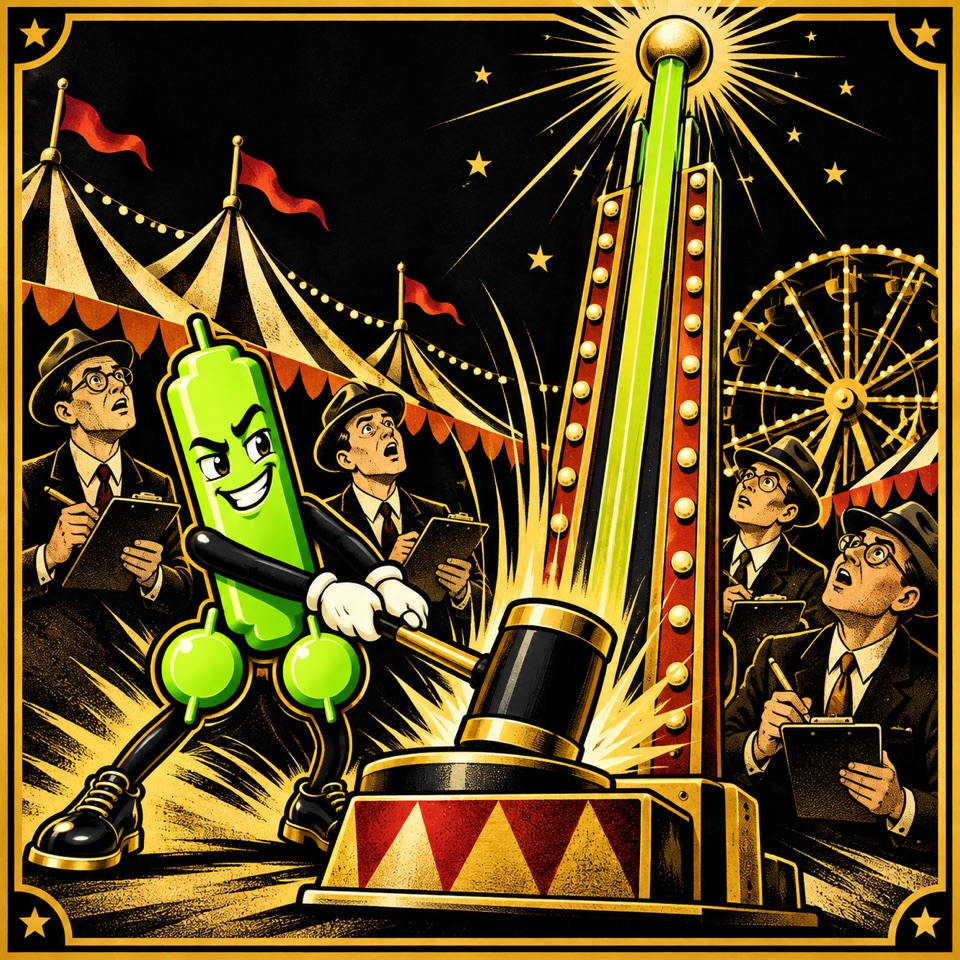 A clinical size-testing machine measures the PENI candlestick mascot.
