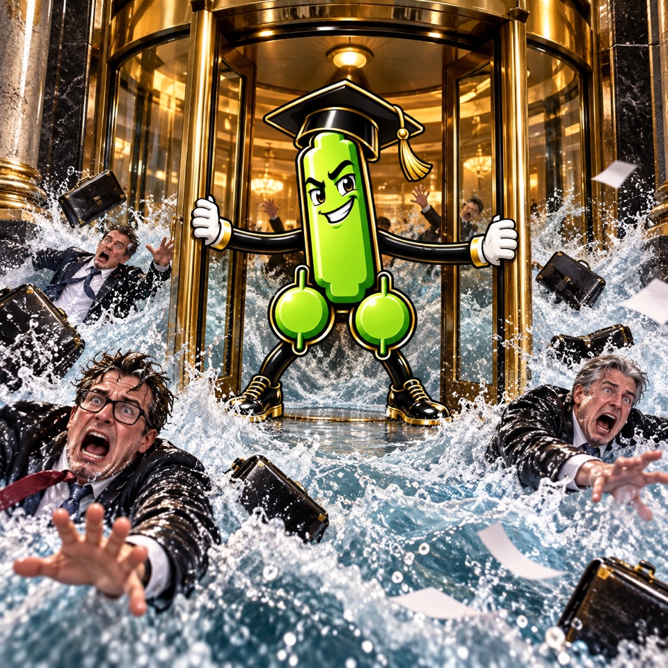 Liquidity makes a theatrical exit while the PENI candlestick mascot remains.